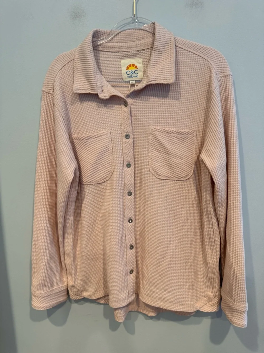 NWT C&C California Waffle Knit Pink Button Down Size M - Picture 3 of 8